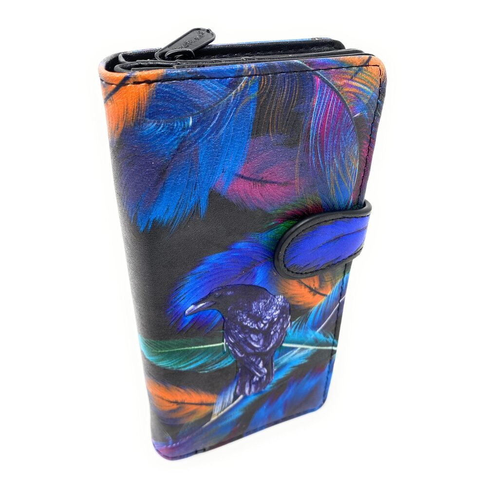 7891 Raven Feather Large ’s Wallet, Vegan Faux Leather Bifold with Card